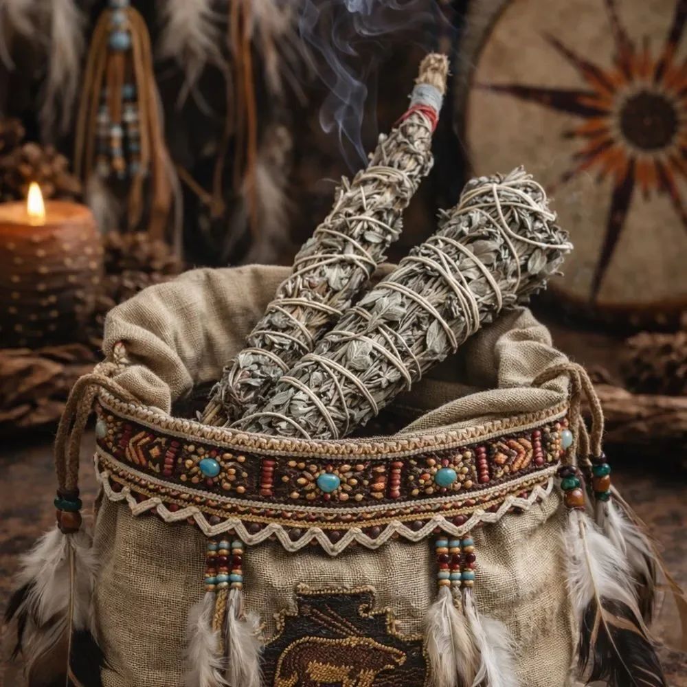 White Sage Smudge Two Pack Tribal decorative in natural fiber bag Quiet Luxury